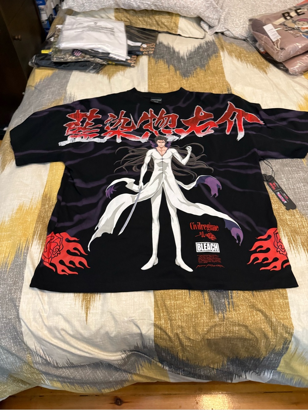 Civil Regime Bleach Graphic Short Sleeve Tee in Black with Red Accents